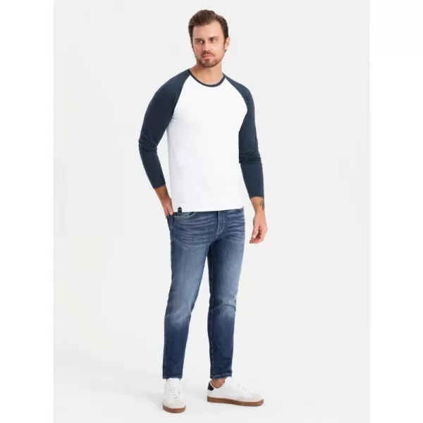 Pánské triko OMBRE OM-LSCL-0105 WHITE AND NAVY 