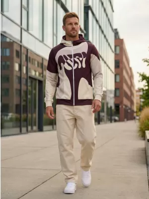 Pánská mikina na zip premium ALTISPORT VOJ/ALM056MI02 BÉŽOVÁ/RUDÁ