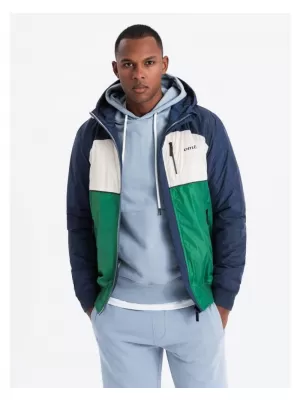 Pánská bunda OMBRE C447 GREEN/WHITE/NAVY BLUE