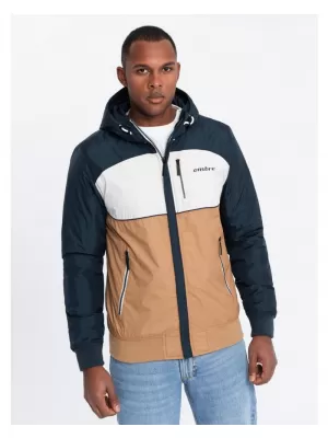 Pánská bunda OMBRE C447 WHITE/NAVY BLUE/BROWN