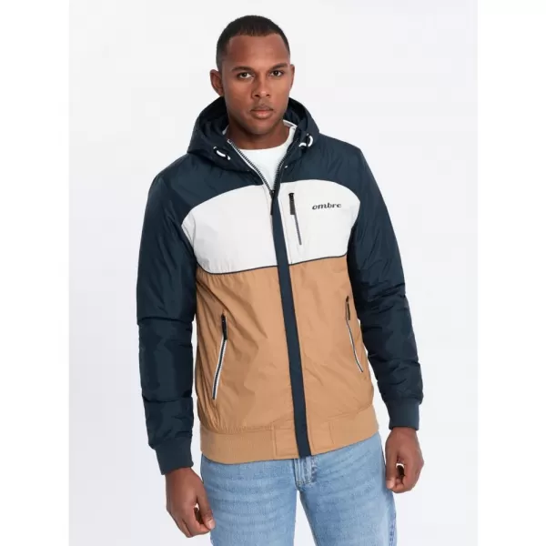  Pánská bunda OMBRE C447 WHITE/NAVY BLUE/BROWN 