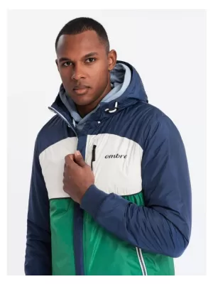 Pánská bunda OMBRE C447 GREEN/WHITE/NAVY BLUE