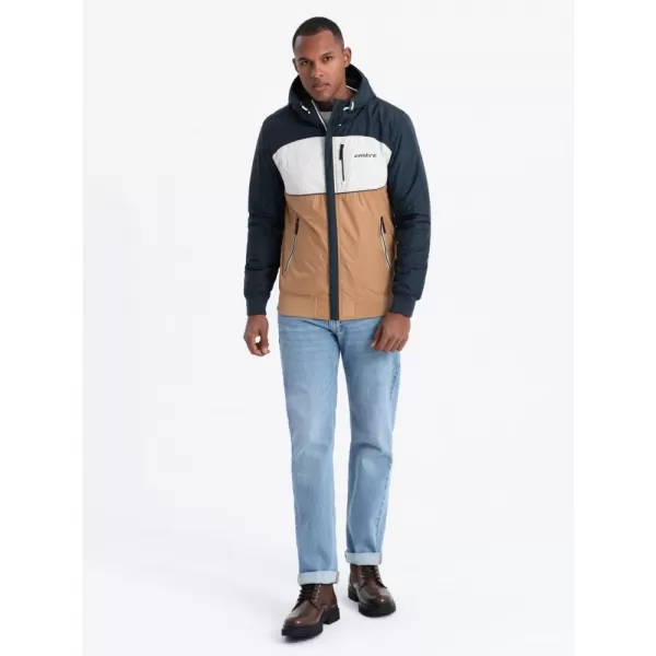  Pánská bunda OMBRE C447 WHITE/NAVY BLUE/BROWN 