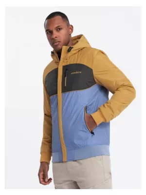 Pánská bunda OMBRE C447 BLUE/DARK GREY/MUSTARD