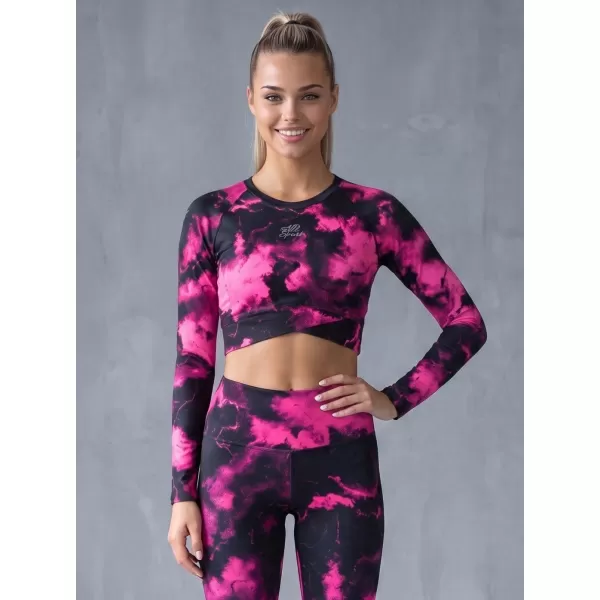  Dámský funkční crop top s dlouhým rukávem premium ALTISPORT VOJ/ALW066TR04 ČERNORŮŽOVÁ 