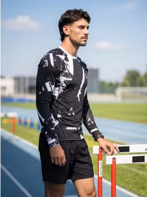 Pánské funkční kompresní tričko s dlouhým rukávem premium ALTISPORT VOJ/ALM079TR03 ČERNOBÍLÁ