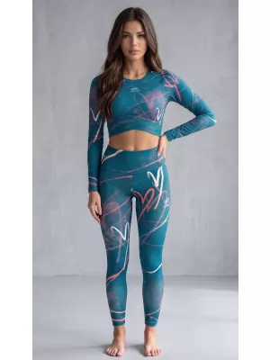 Dámský funkční crop top s dlouhým rukávem premium ALTISPORT VOJ/ALW082TR04 PETROLEJOVÁ