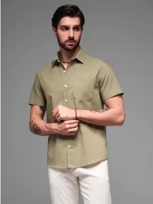 Pánská košile OMBRE OM-SHSS-0167 OLIVE