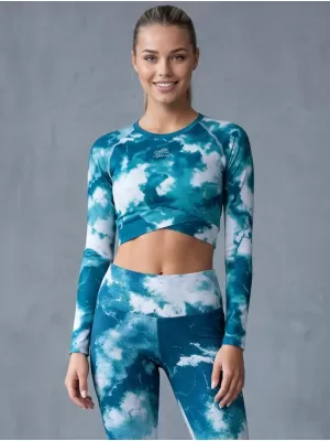 Dámský funkční crop top s dlouhým rukávem premium ALTISPORT VOJ/ALW066TR04 ZELENOMODRÁ