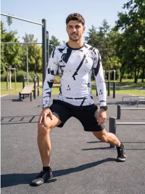 Pánské funkční kompresní tričko s dlouhým rukávem premium ALTISPORT VOJ/ALM079TR03 BÍLOČERNÁ