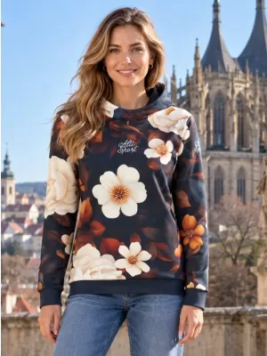 Dámská funkční mikina premium ALTISPORT VOJ/ALW097MI01 BÍLÁ-ORANŽOVÁ KVĚTY