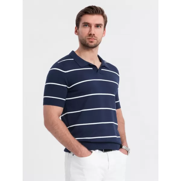  Pánské triko s límečkem OMBRE OM-POSS-0145 NAVY BLUE AND WHITE 