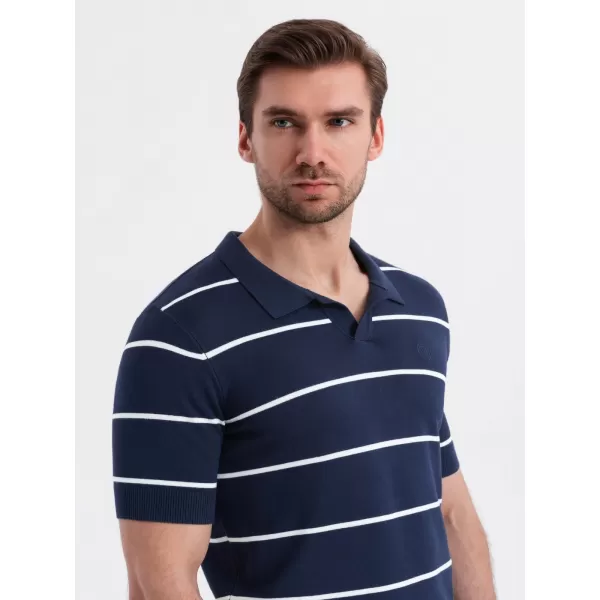  Pánské triko s límečkem OMBRE OM-POSS-0145 NAVY BLUE AND WHITE 