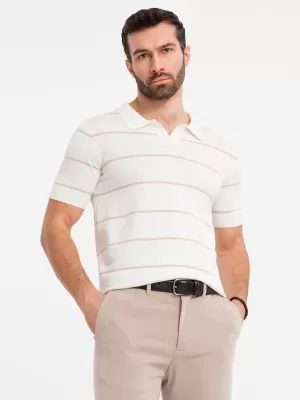 Pánské triko s límečkem OMBRE OM-POSS-0145 WHITE AND BEIGE