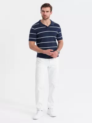 Pánské triko s límečkem OMBRE OM-POSS-0145 NAVY BLUE AND WHITE