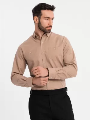 Pánská košile OMBRE OM-SHCS-0134 LIGHT BROWN