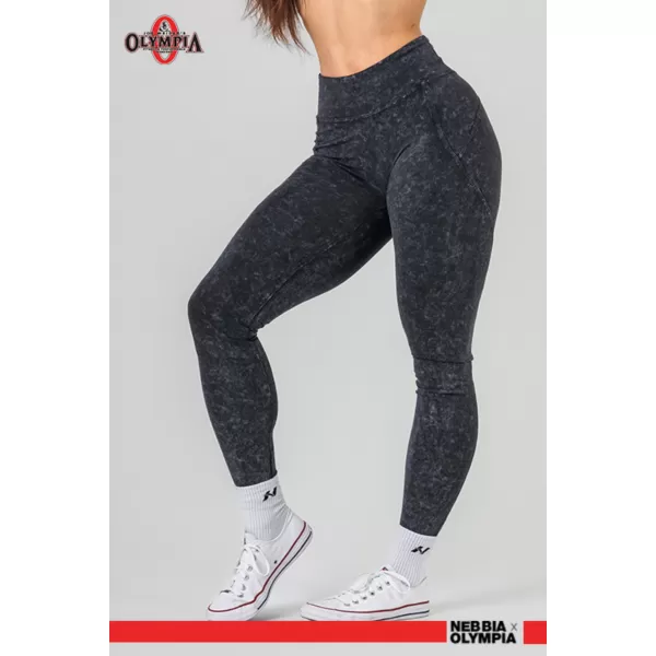  NEBBIA Washed legíny s vysokým pasem GYM WARRIOR 776 BLACK 