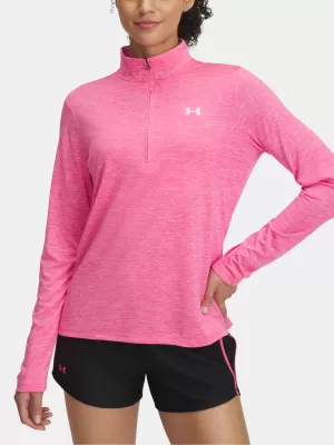 Dámské triko UNDER ARMOUR TECH 1/2 ZIP- TWIST 1384225-672 RŮŽOVÁ