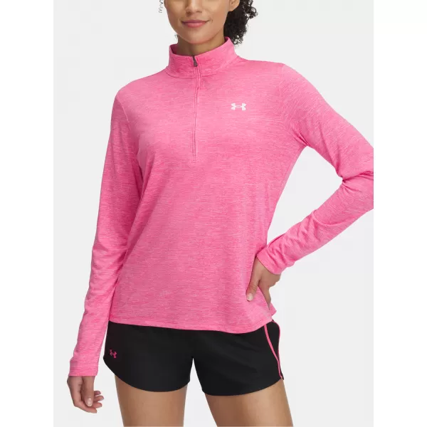 Dámské triko UNDER ARMOUR TECH 1/2 ZIP- TWIST 1384225-672 RŮŽOVÁ 
