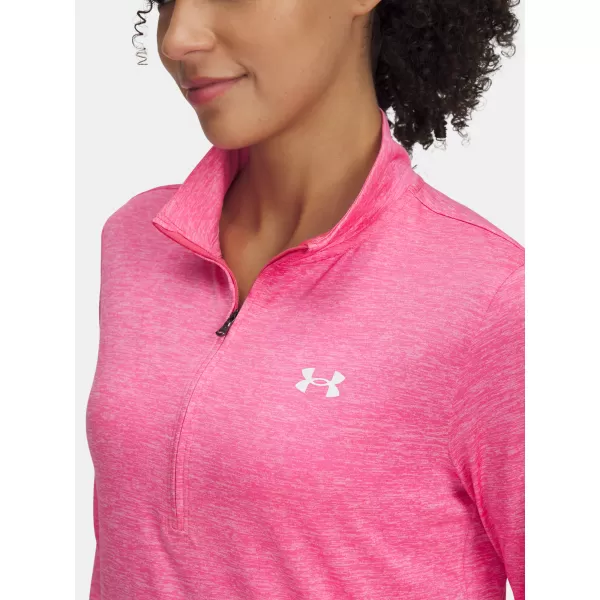  Dámské triko UNDER ARMOUR TECH 1/2 ZIP- TWIST 1384225-672 RŮŽOVÁ 
