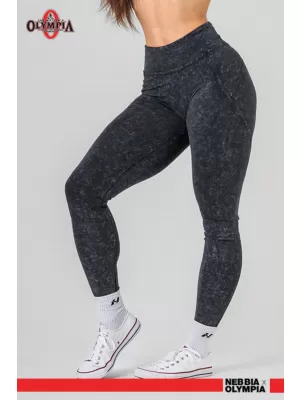 NEBBIA Washed legíny s vysokým pasem GYM WARRIOR 776 BLACK
