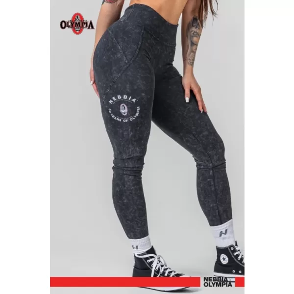  NEBBIA Washed legíny s vysokým pasem GYM WARRIOR 776 BLACK 