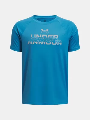 Chlapecké triko UNDER ARMOUR TECH SPLIT WORDMARK SS 1383010-452 MODRÁ