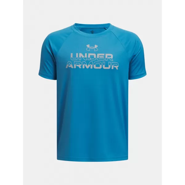  Chlapecké triko UNDER ARMOUR TECH SPLIT WORDMARK SS 1383010-452 MODRÁ 