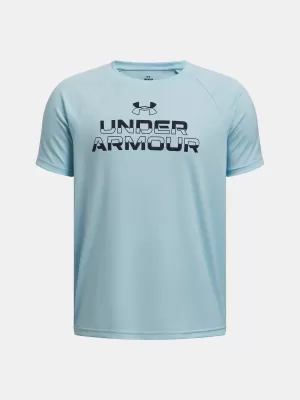 Chlapecké triko UNDER ARMOUR TECH SPLIT WORDMARK SS 1383010-494 SVĚTLE MODRÁ