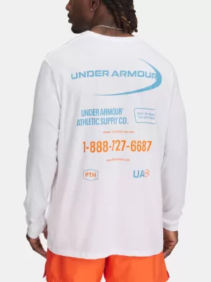 Pánské triko UNDER ARMOUR M WORKWEAR LOGO LS 1390167-100 BÍLÁ