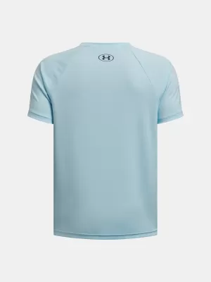Chlapecké triko UNDER ARMOUR TECH SPLIT WORDMARK SS 1383010-494 SVĚTLE MODRÁ