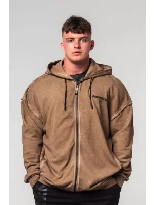NEBBIA Washed-off mikina na zip GYM BRO 362 LIGHT BROWN