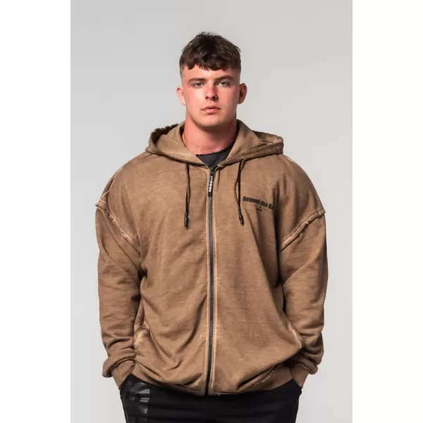  NEBBIA Washed-off mikina na zip GYM BRO 362 LIGHT BROWN 