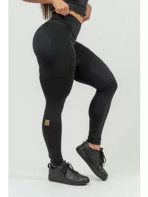 NEBBIA Dámské sportovní legíny se síťkou INTENSE Mesh 838 Gold BLACK/GOLD