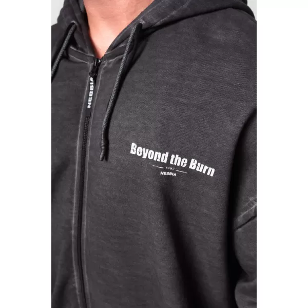  NEBBIA Washed-off mikina na zip GYM BRO 362 BLACK 
