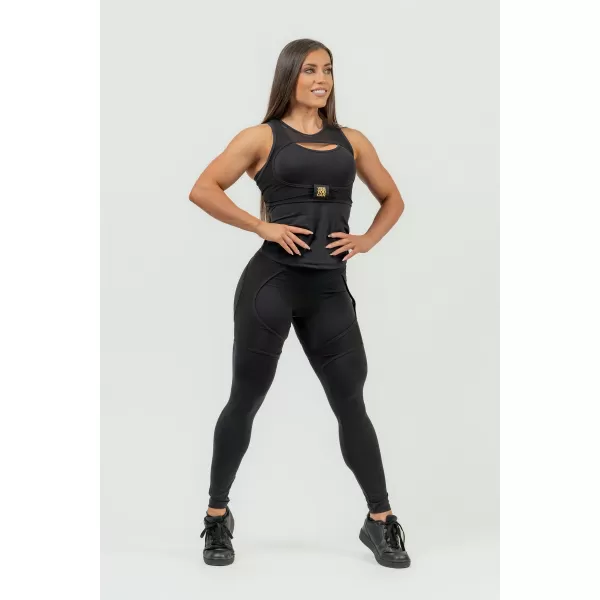  NEBBIA Dámské sportovní legíny se síťkou INTENSE Mesh 838 Gold BLACK/GOLD 