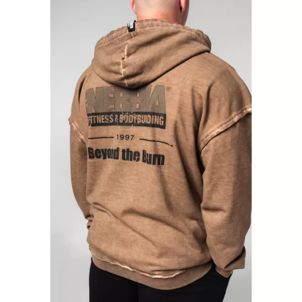  NEBBIA Washed-off mikina na zip GYM BRO 362 LIGHT BROWN 