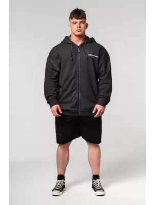 NEBBIA Washed-off mikina na zip GYM BRO 362 BLACK