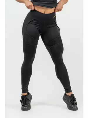 NEBBIA Dámské sportovní legíny se síťkou INTENSE Mesh 838 Gold BLACK/GOLD