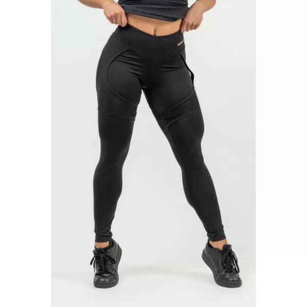  NEBBIA Dámské sportovní legíny se síťkou INTENSE Mesh 838 Gold BLACK/GOLD 