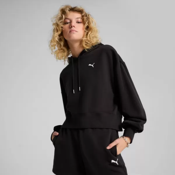  Dámská mikina PUMA WARDROBE ESS RELAXED CROPPED HOODIE TR 629746-01 ČERNÁ 