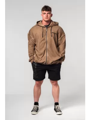 NEBBIA Washed-off mikina na zip GYM BRO 362 LIGHT BROWN