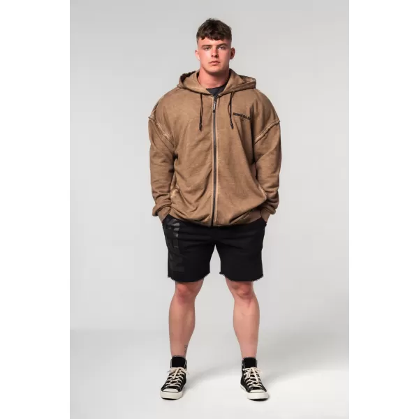  NEBBIA Washed-off mikina na zip GYM BRO 362 LIGHT BROWN 