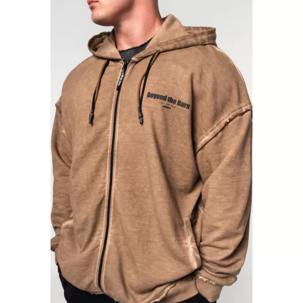  NEBBIA Washed-off mikina na zip GYM BRO 362 LIGHT BROWN 
